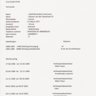 Talentcard van heidi bierstekers